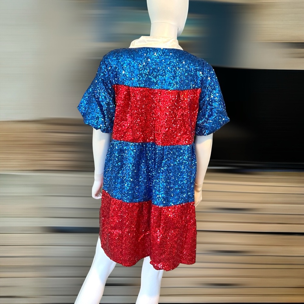 Peach Love California Red and Blue Sequin Mini Dress S M L - Picture 8 of 8